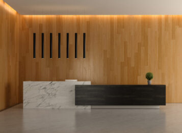 Interior of a lobby hotel reception 3D illustration